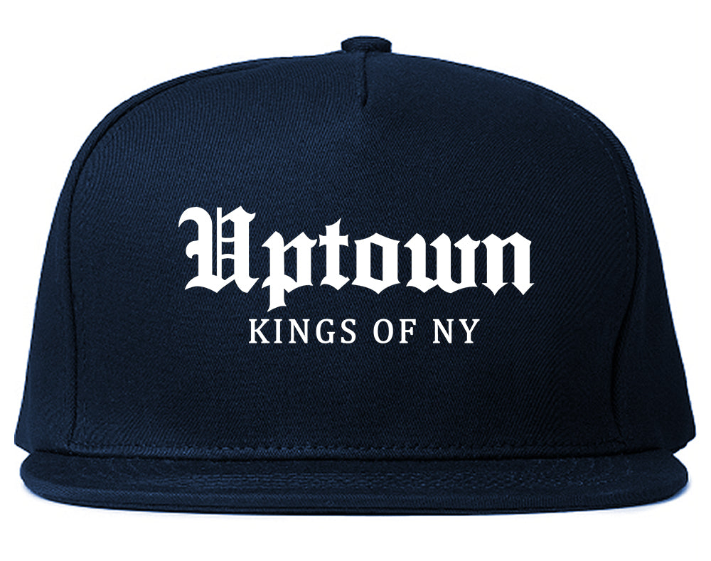 Uptown Old English Mens Snapback Hat Navy Blue
