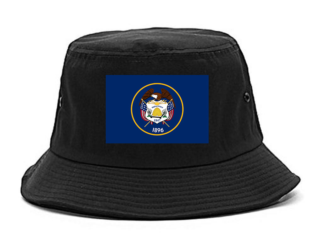 Utah State Flag UT Chest Mens Bucket Hat Black