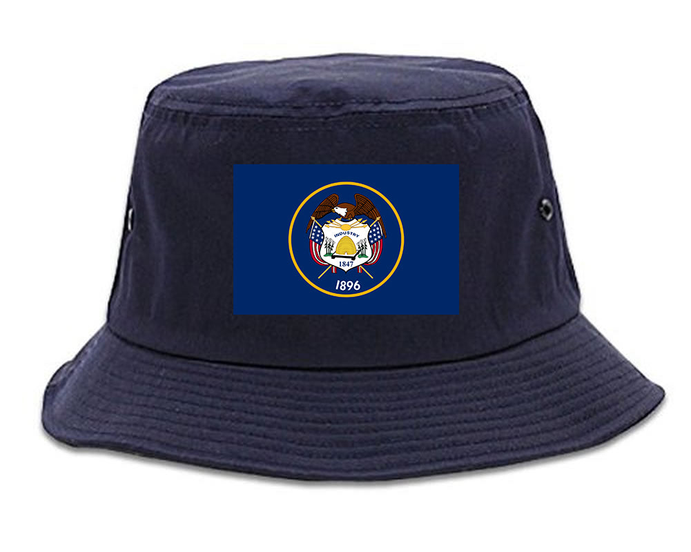 Utah State Flag UT Chest Mens Bucket Hat Navy Blue