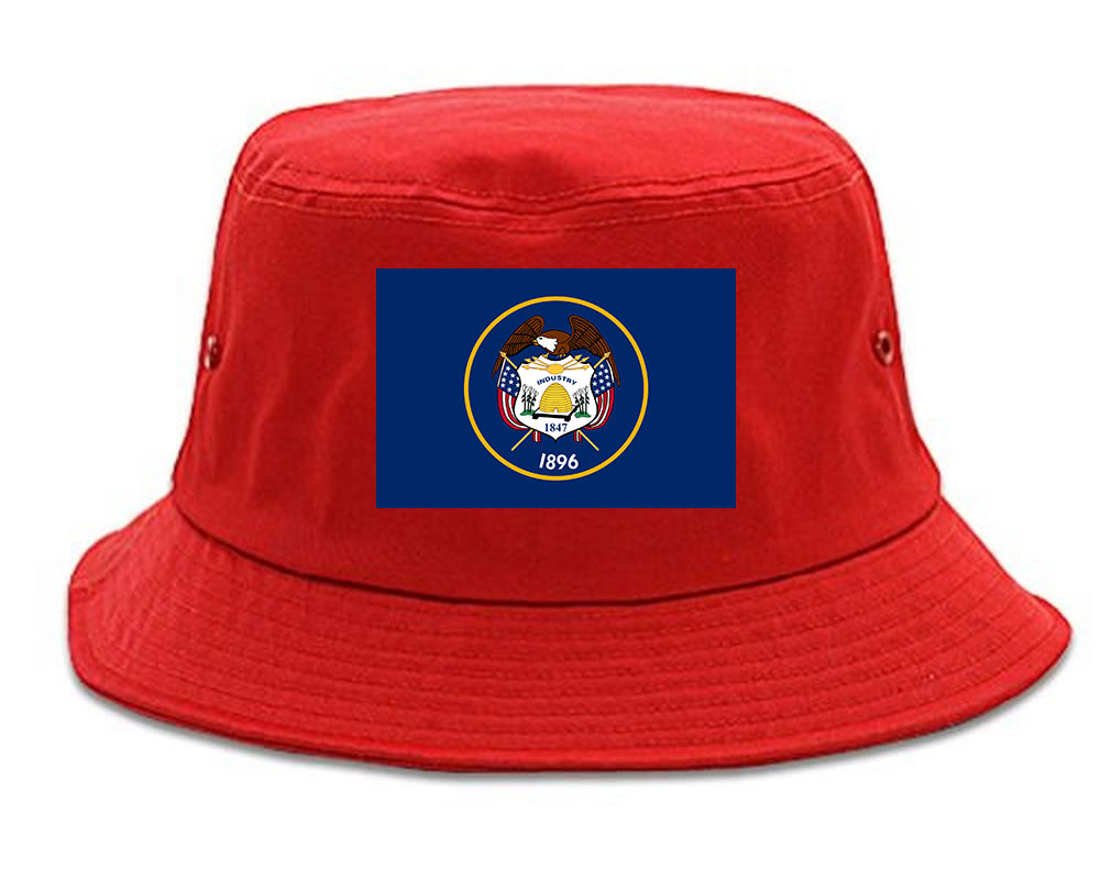 Utah State Flag UT Chest Mens Bucket Hat Red