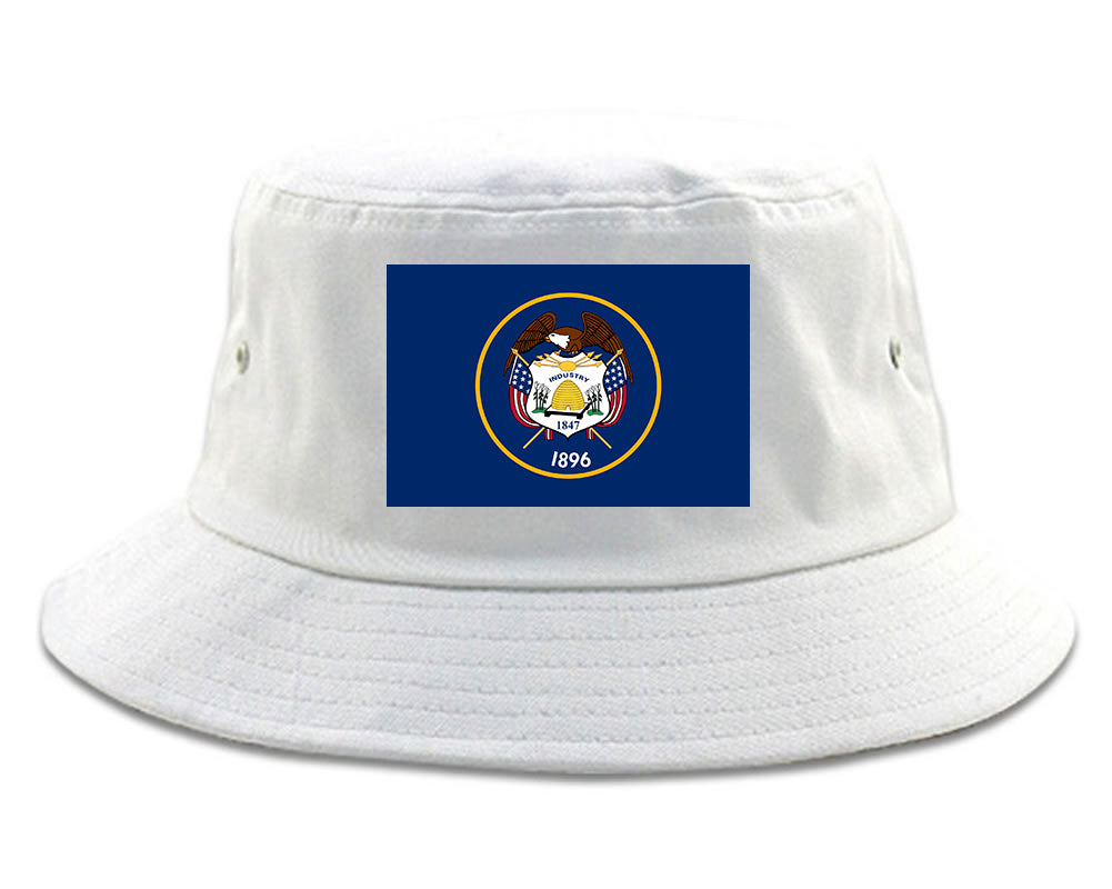 Utah State Flag UT Chest Mens Bucket Hat White