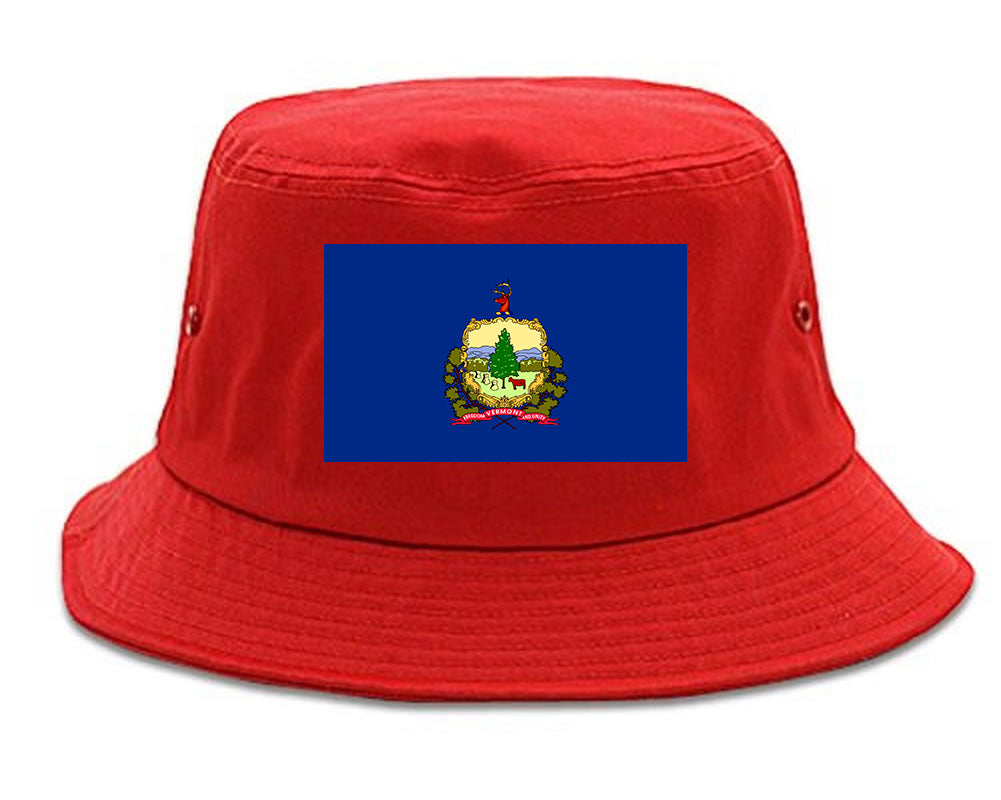 Vermont State Flag VT Chest Mens Bucket Hat Red