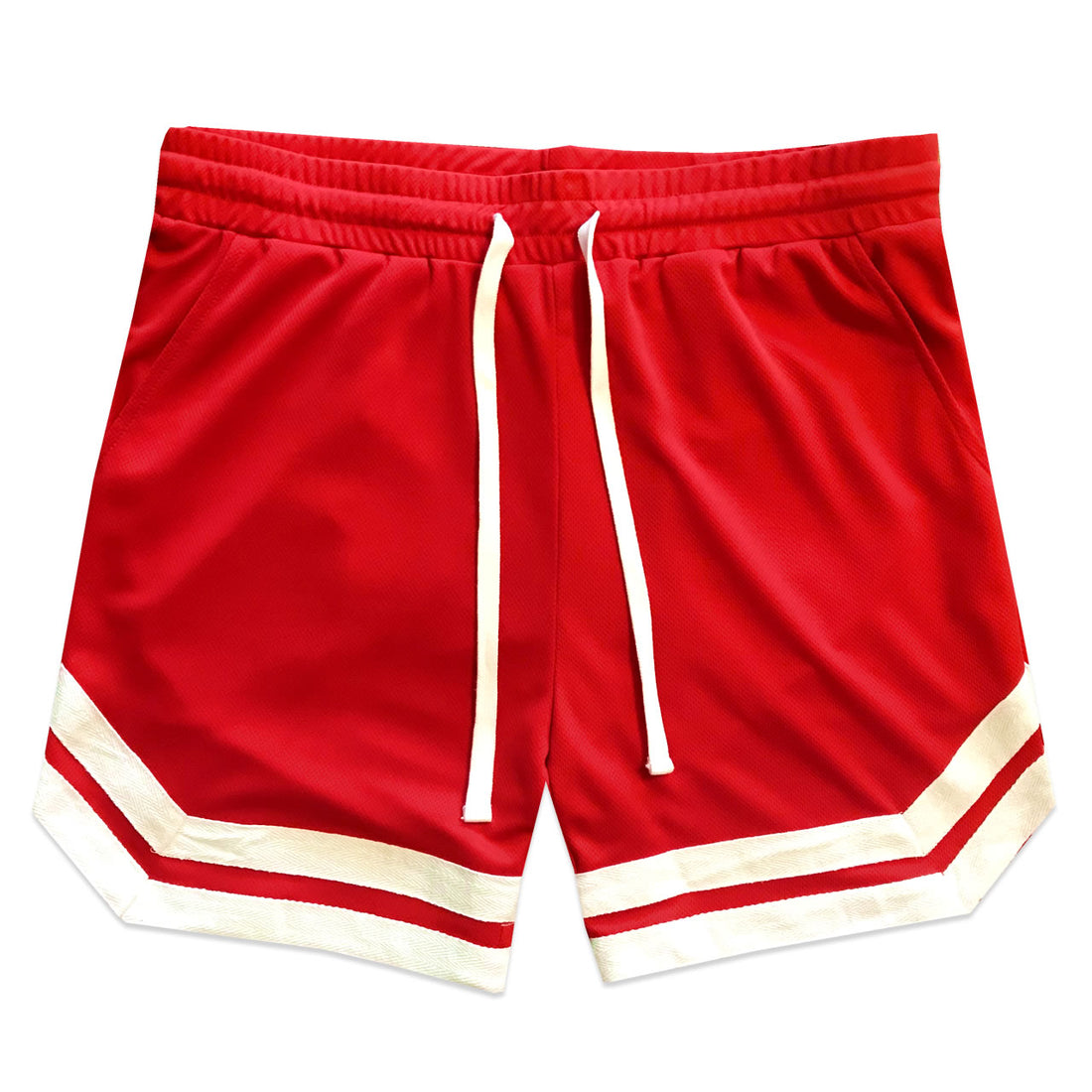 Red Mens Mesh Basketball Shorts With Pockets