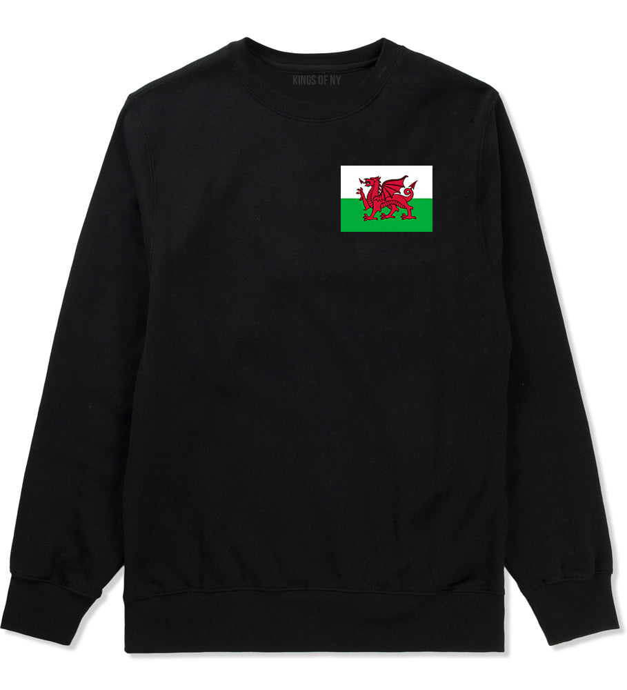Wales Flag Country Chest Black Crewneck Sweatshirt by Kings Of NY
