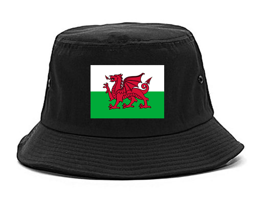 Wales Flag Country Chest Bucket Hat Black