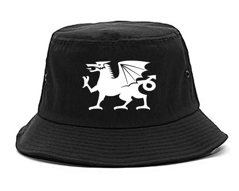 Wales Flag Dragon Symbol Bucket Hat Black