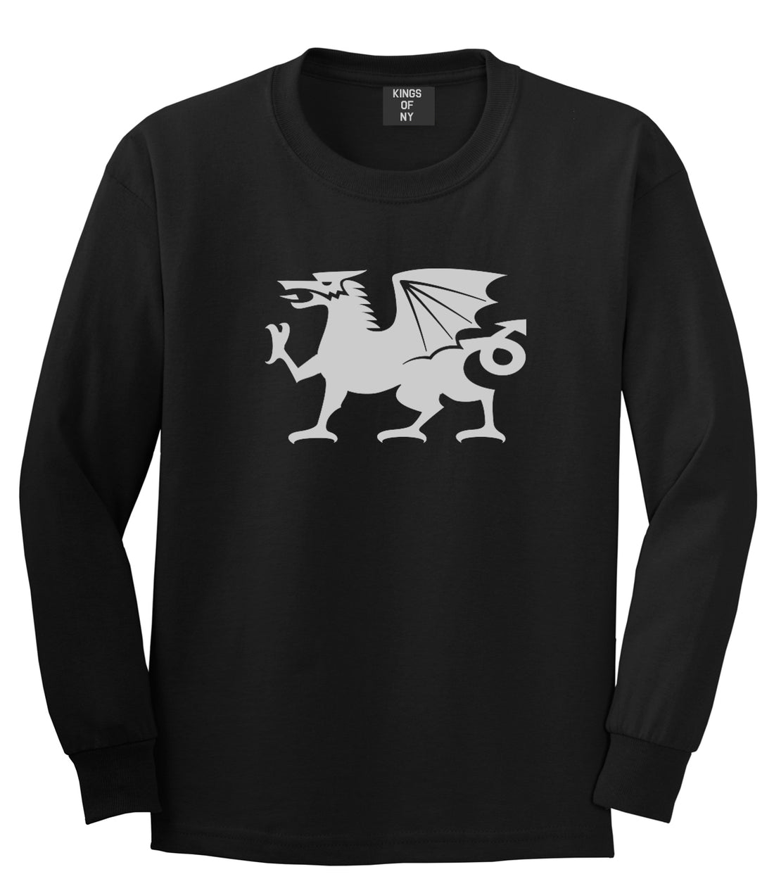 Wales Flag Dragon Symbol Black Long Sleeve T-Shirt by Kings Of NY