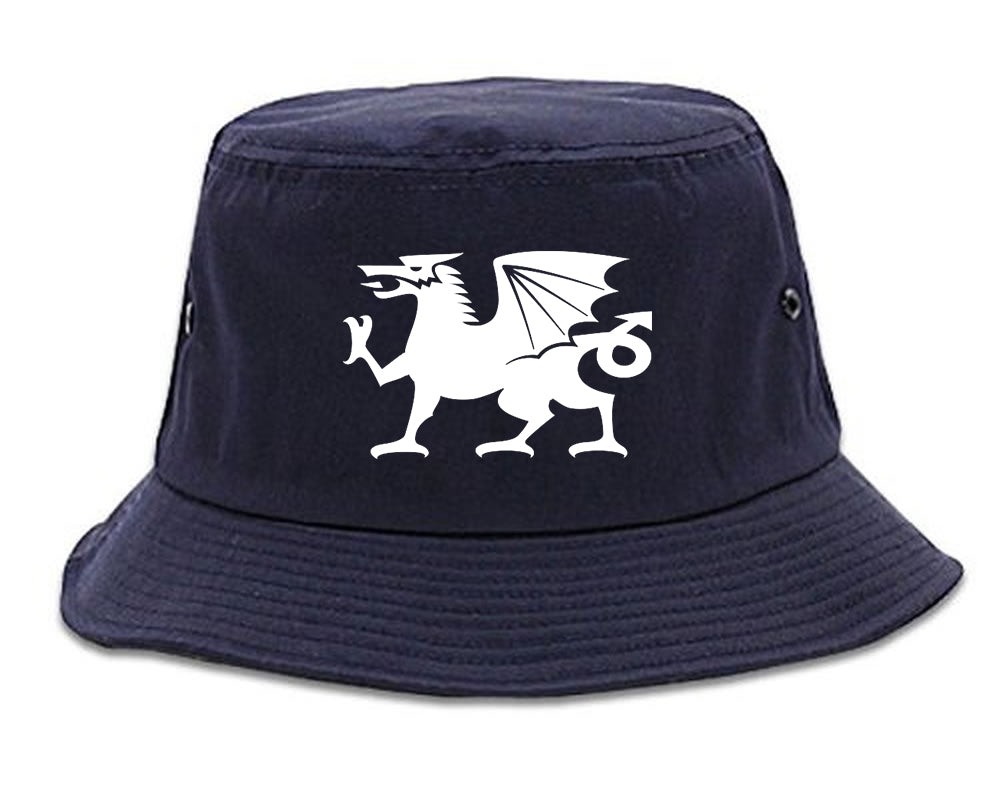 Wales Flag Dragon Symbol Bucket Hat Blue