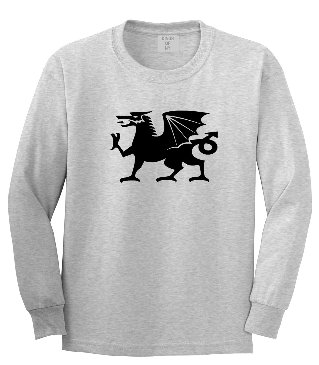 Wales Flag Dragon Symbol Grey Long Sleeve T-Shirt by Kings Of NY