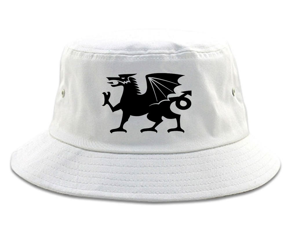 Wales Flag Dragon Symbol Bucket Hat White