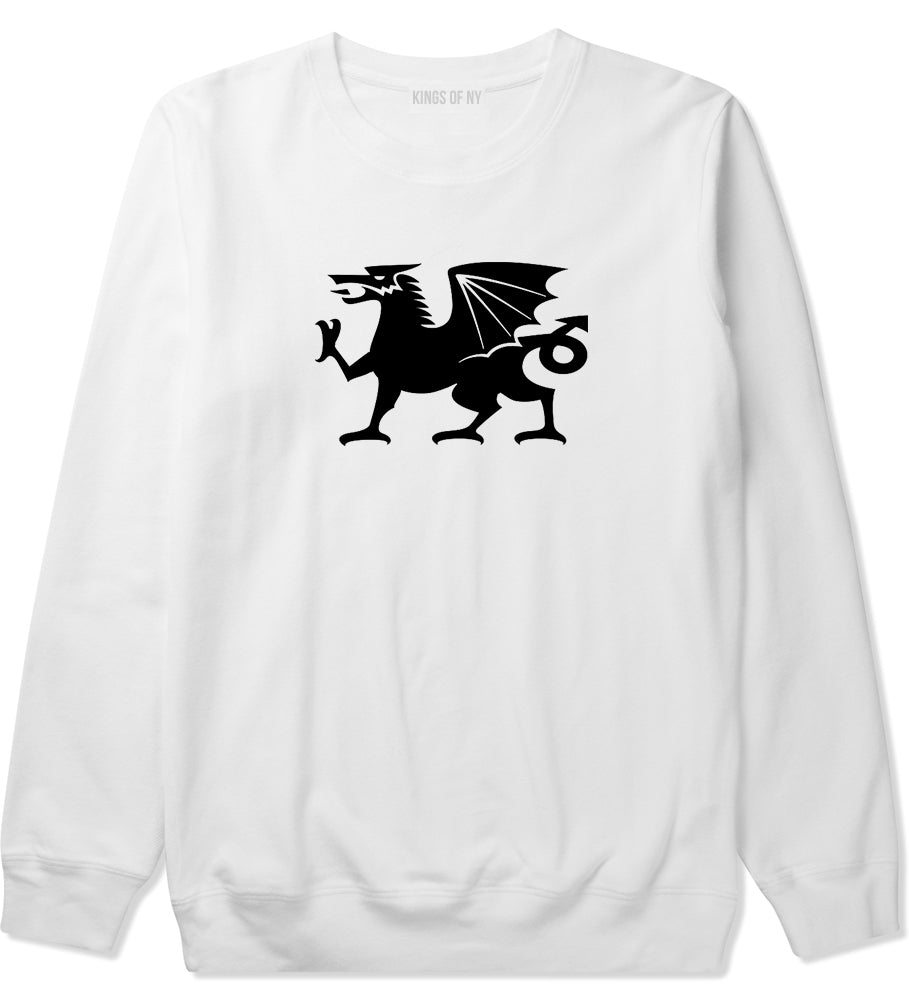 Wales Flag Dragon Symbol White Crewneck Sweatshirt by Kings Of NY