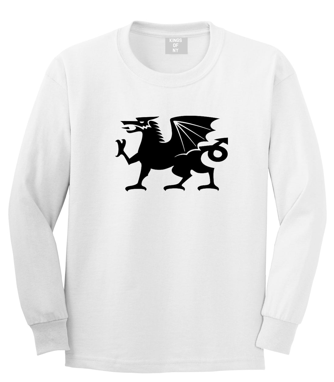 Wales Flag Dragon Symbol White Long Sleeve T-Shirt by Kings Of NY