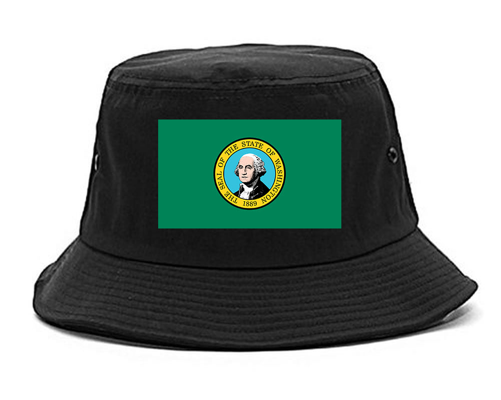 Washington State Flag WA Chest Mens Bucket Hat Black