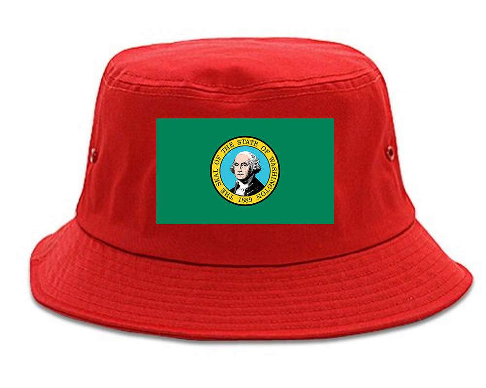 Washington State Flag WA Chest Mens Bucket Hat Red