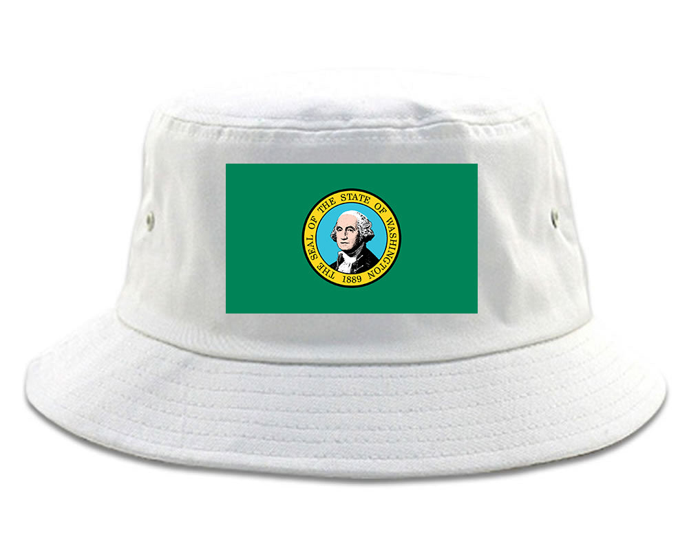 Washington State Flag WA Chest Mens Bucket Hat White