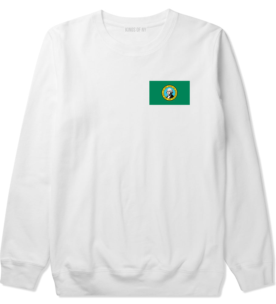 Washington State Flag WA Chest Mens Crewneck Sweatshirt White