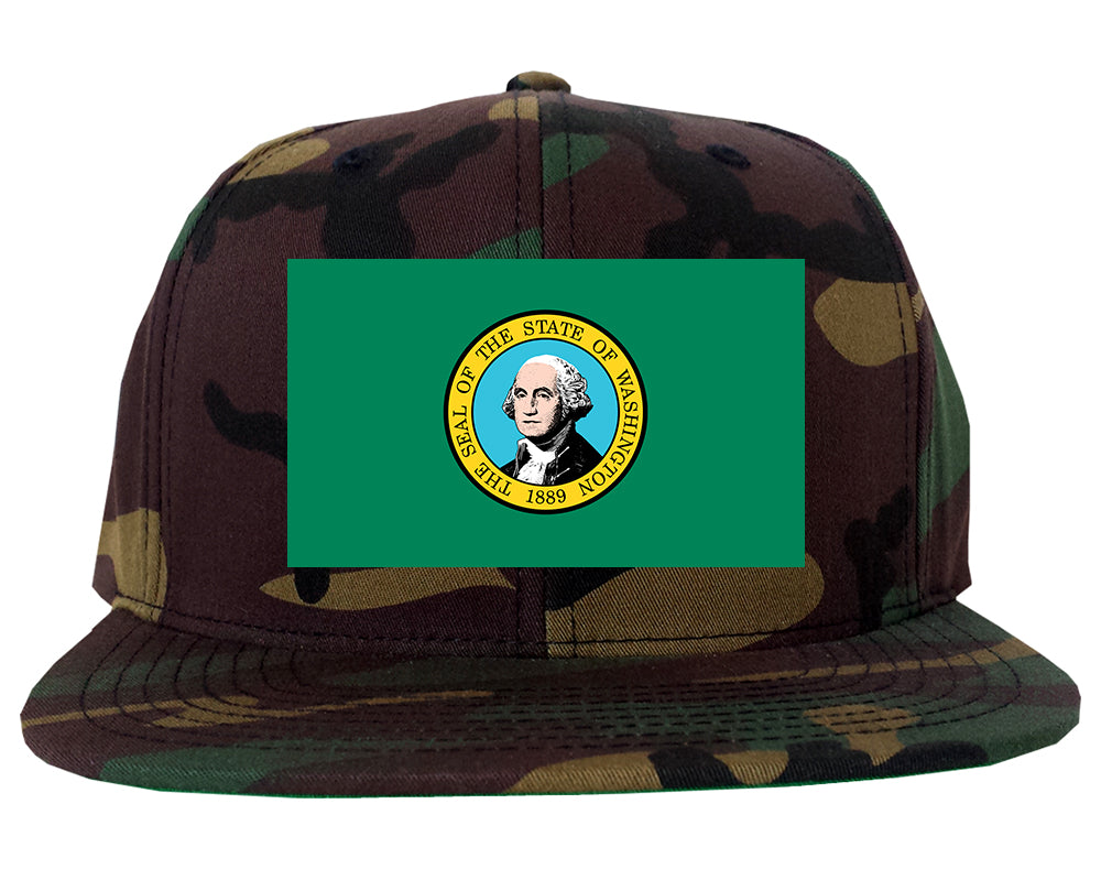 Washington State Flag WA Chest Mens Snapback Hat Army Camo