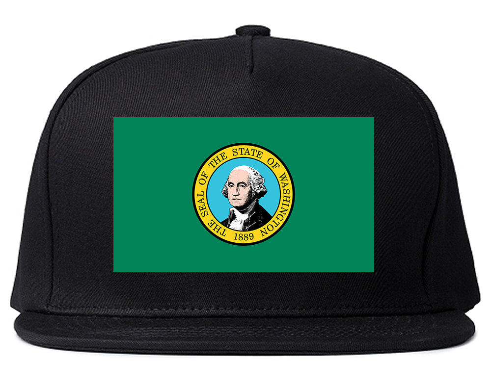 Washington State Flag WA Chest Mens Snapback Hat Black