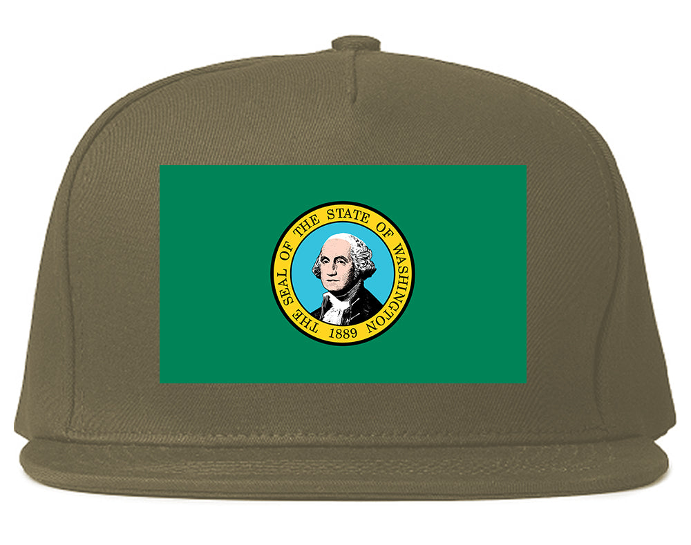 Washington State Flag WA Chest Mens Snapback Hat Grey