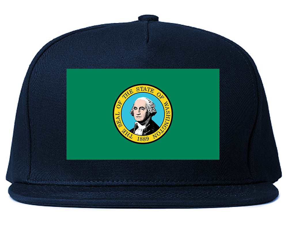 Washington State Flag WA Chest Mens Snapback Hat Navy Blue