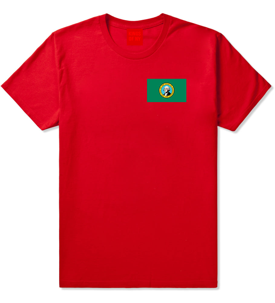 Washington State Flag WA Chest Mens T-Shirt Red