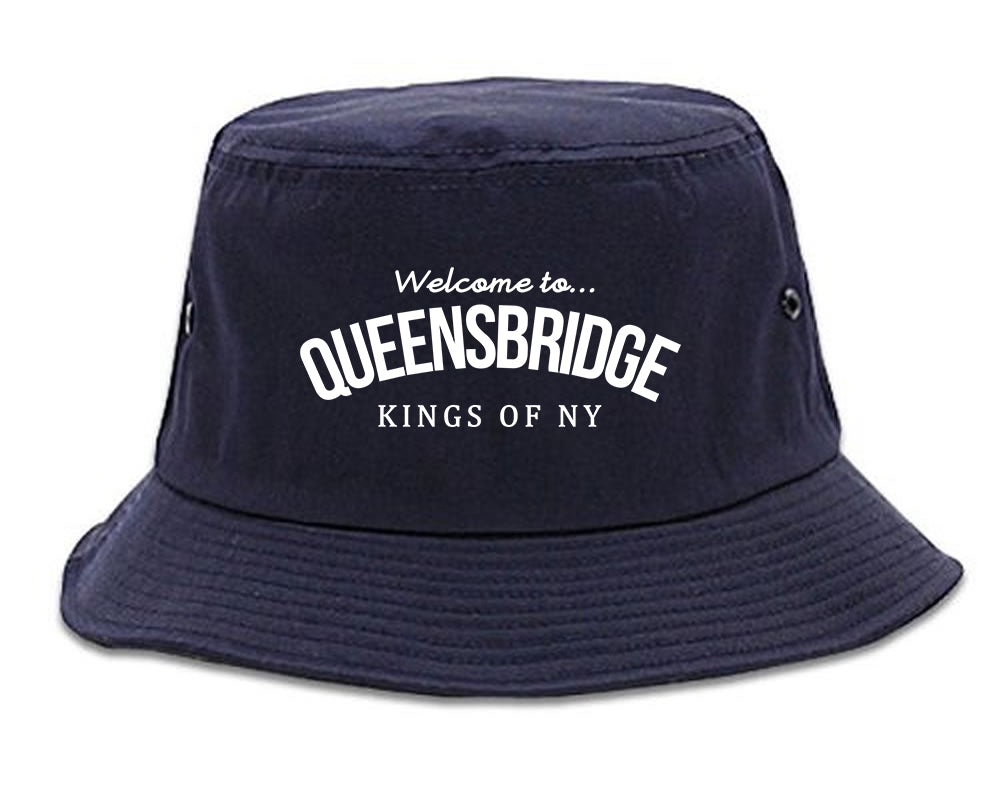 Welcome To Queensbridge Mens Bucket Hat Navy Blue