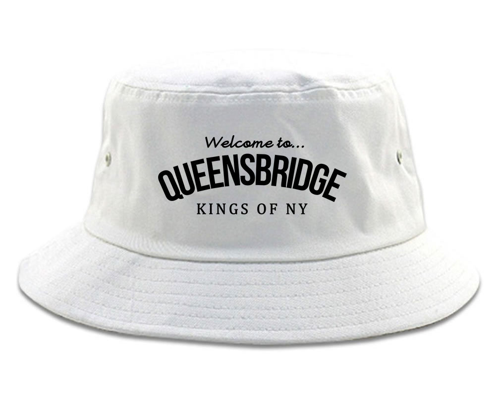 Welcome To Queensbridge Mens Bucket Hat White