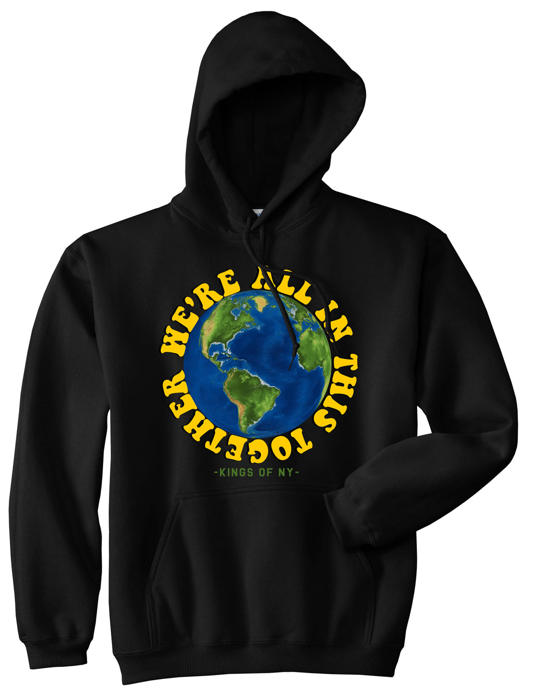 We're All In This Together Earth Mens Pullover Hoodie Black