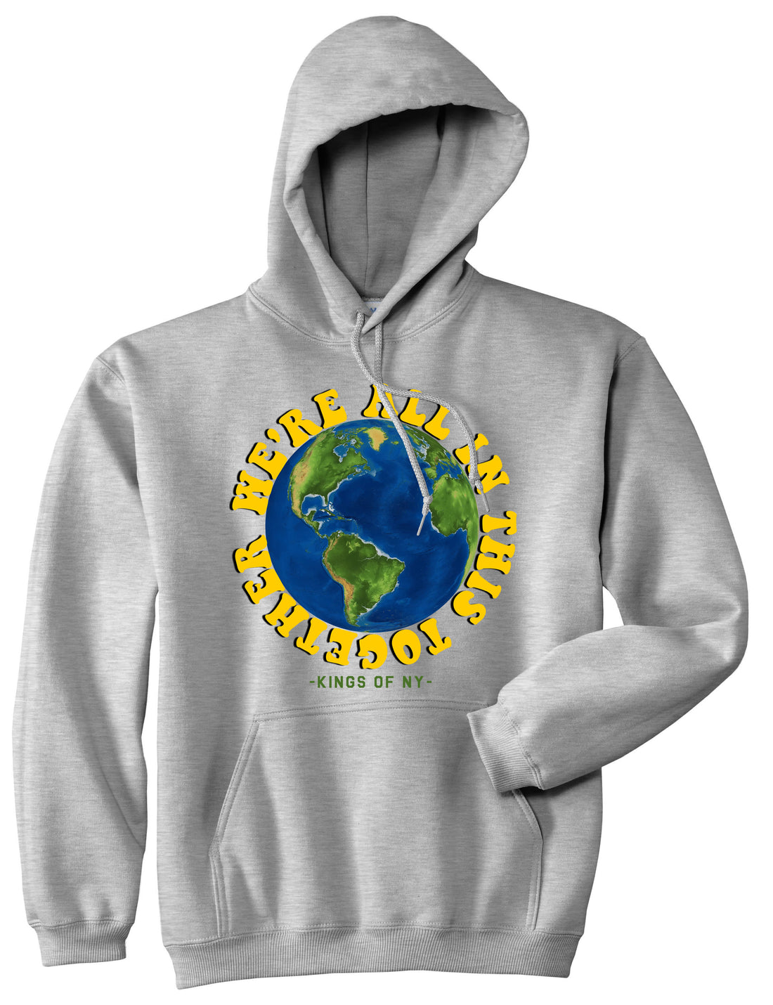 We're All In This Together Earth Mens Pullover Hoodie Grey