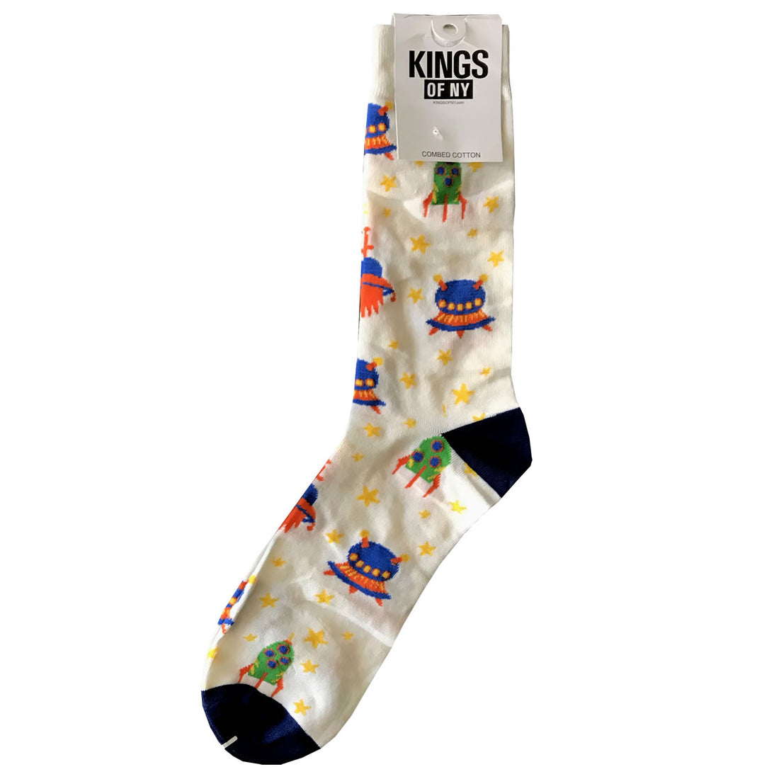 White Spaceship Ufo Alien Mens Cotton Socks by KINGS OF NY