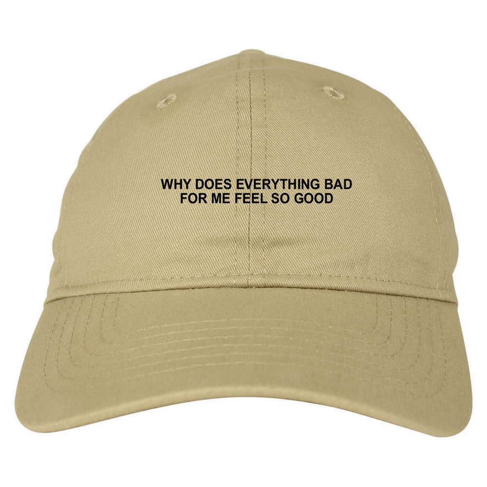 Why Does Everything Bad For Me Feel So Good Mens Dad Hat Baseball Cap Tan