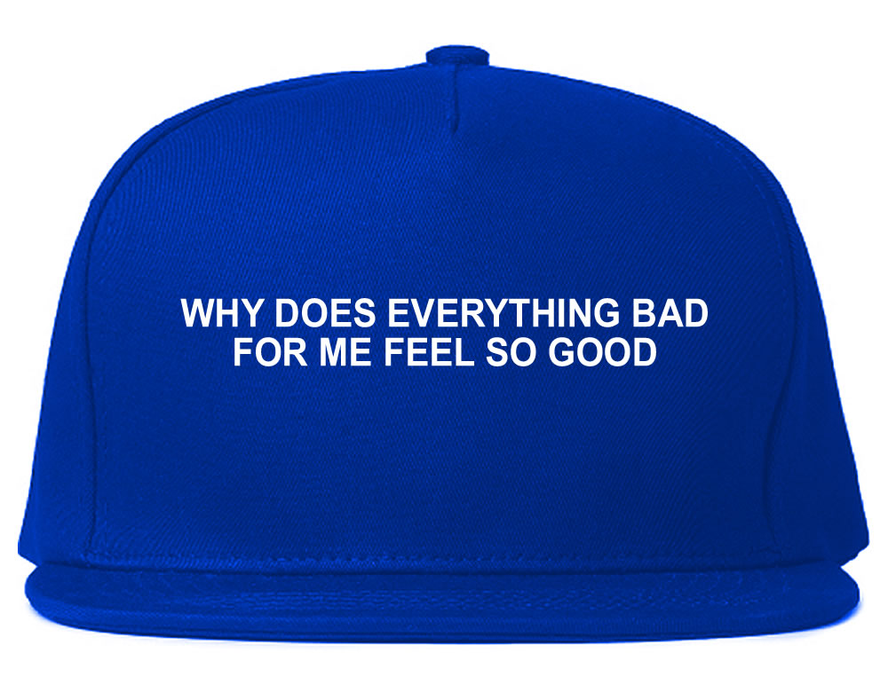 Why Does Everything Bad For Me Feel So Good Mens Snapback Hat Royal Blue