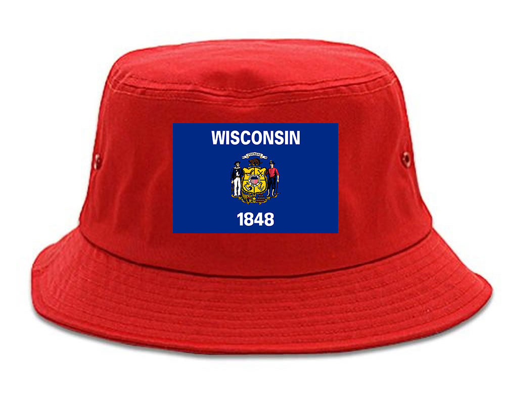 Wisconsin State Flag WI Chest Mens Bucket Hat Red