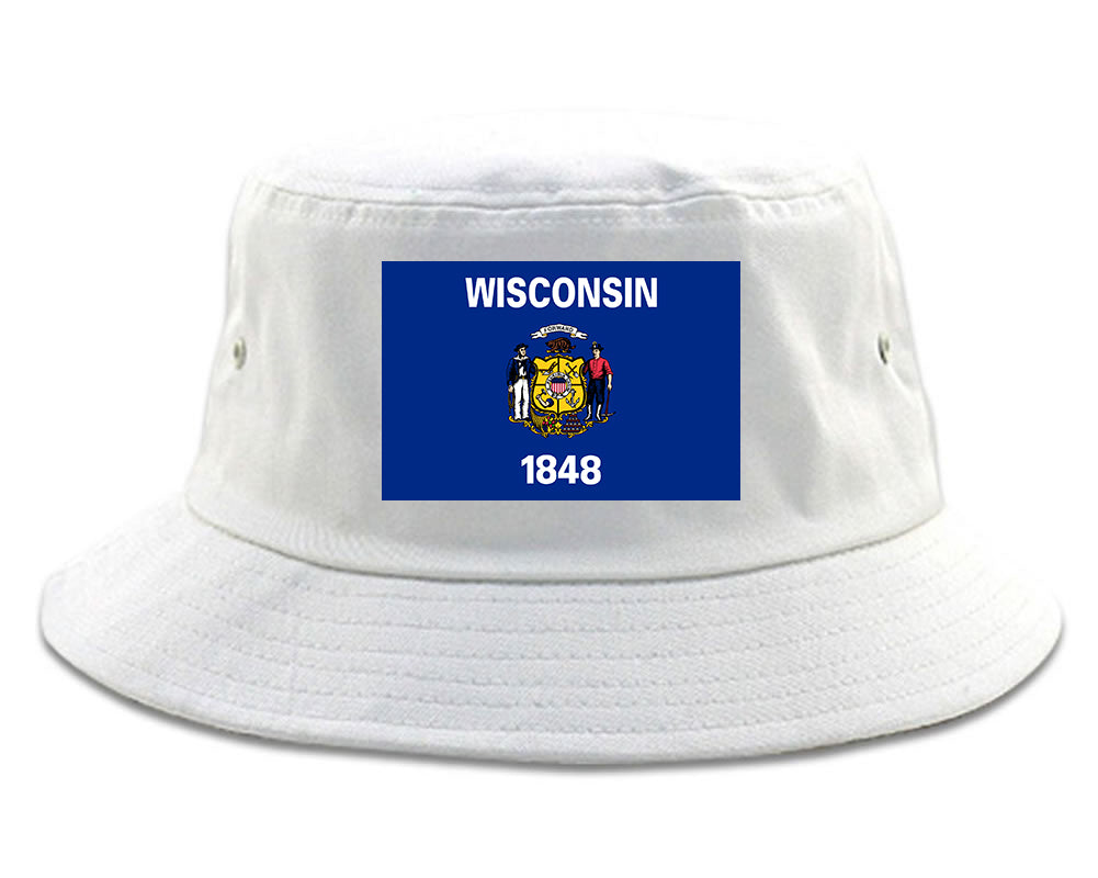 Wisconsin State Flag WI Chest Mens Bucket Hat White