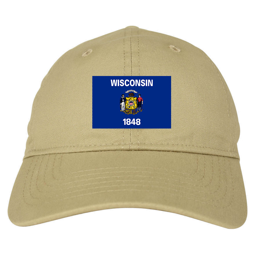 Wisconsin State Flag WI Chest Mens Dad Hat Tan