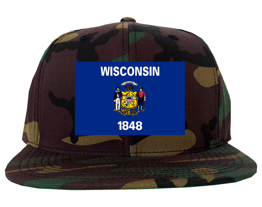 Wisconsin State Flag WI Chest Mens Snapback Hat Army Camo