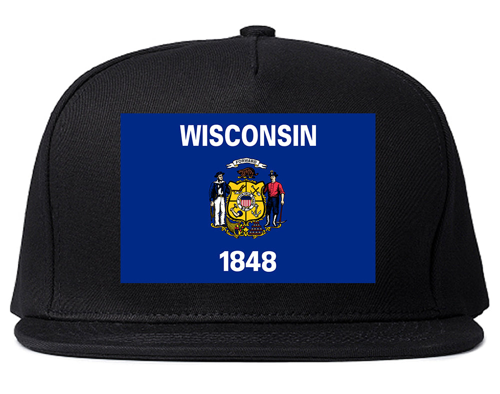 Wisconsin State Flag WI Chest Mens Snapback Hat Black