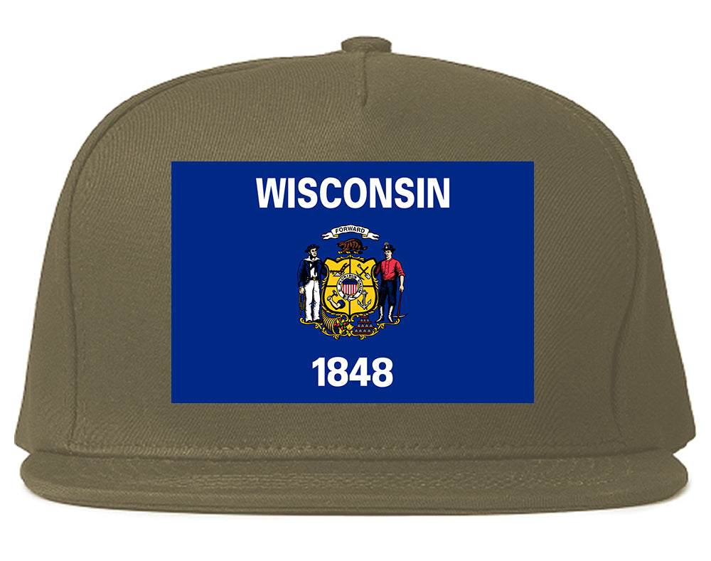 Wisconsin State Flag WI Chest Mens Snapback Hat Grey