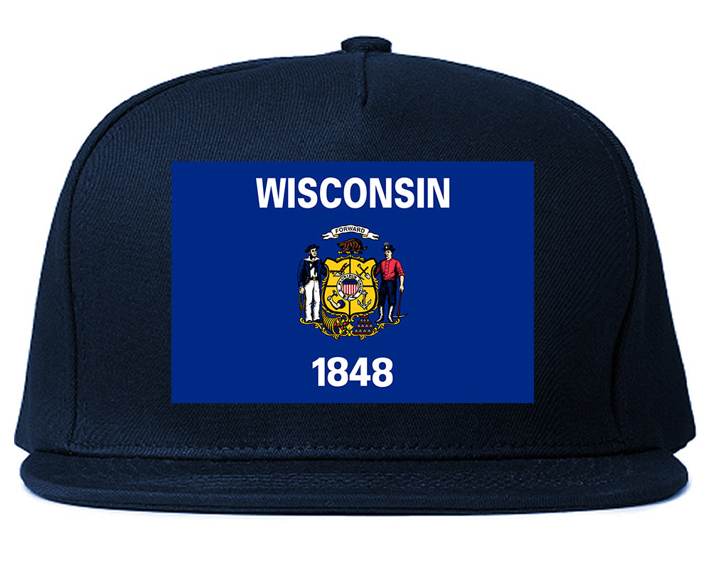 Wisconsin State Flag WI Chest Mens Snapback Hat Navy Blue