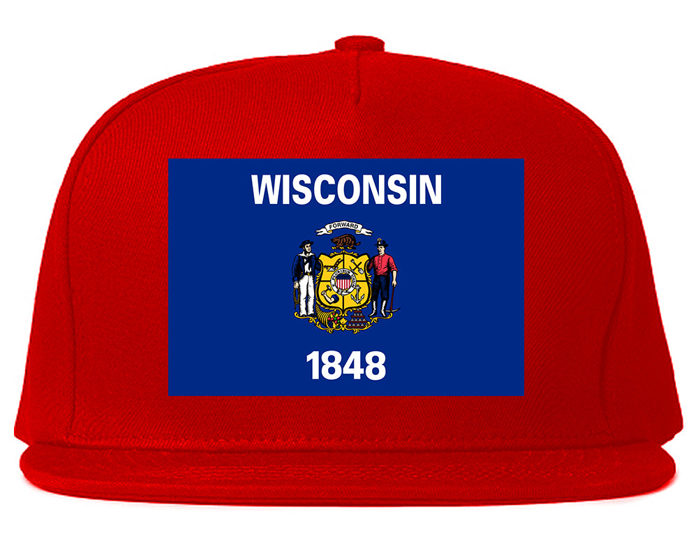 Wisconsin State Flag WI Chest Mens Snapback Hat Red