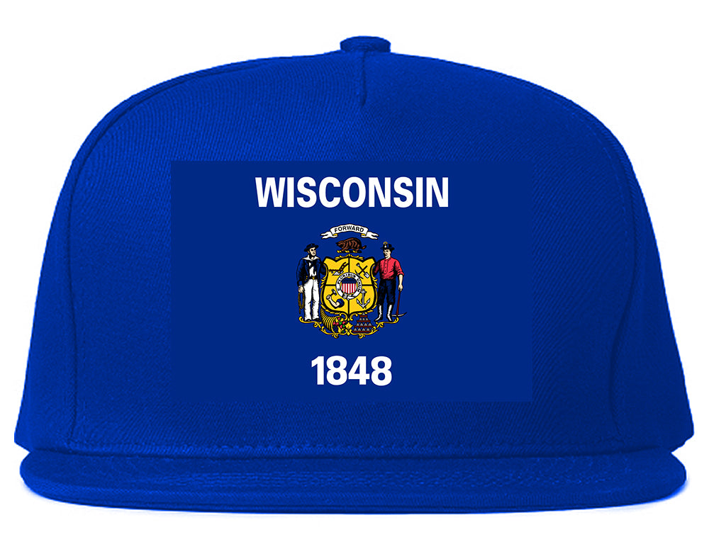 Wisconsin State Flag WI Chest Mens Snapback Hat Royal Blue