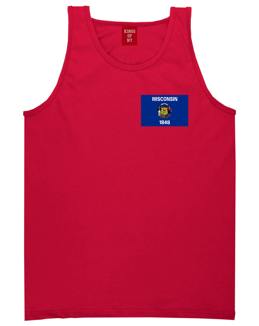 Wisconsin State Flag WI Chest Mens Tank Top T-Shirt Red