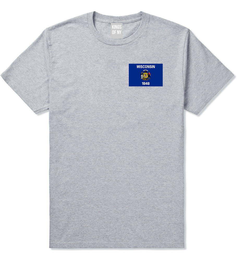 Wisconsin State Flag WI Chest Mens T-Shirt Grey