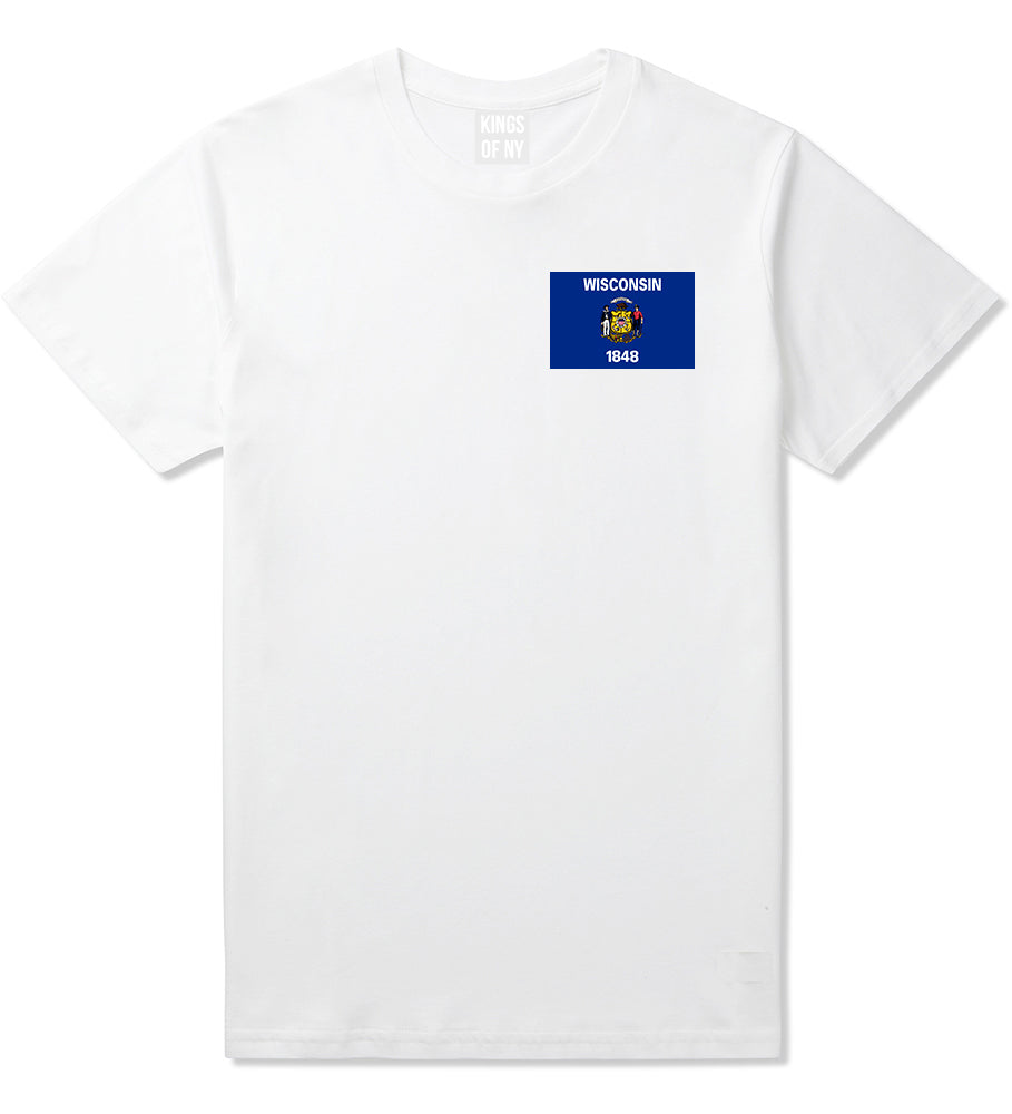 Wisconsin State Flag WI Chest Mens T-Shirt White