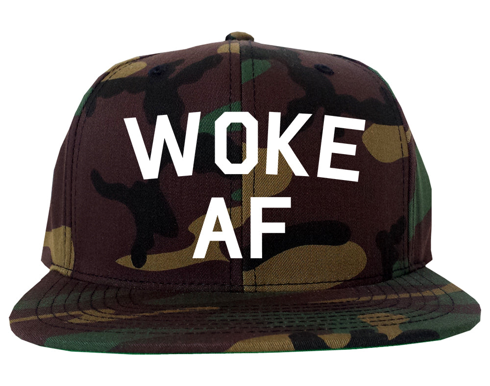 Woke AF Mens Snapback Hat Green Camo