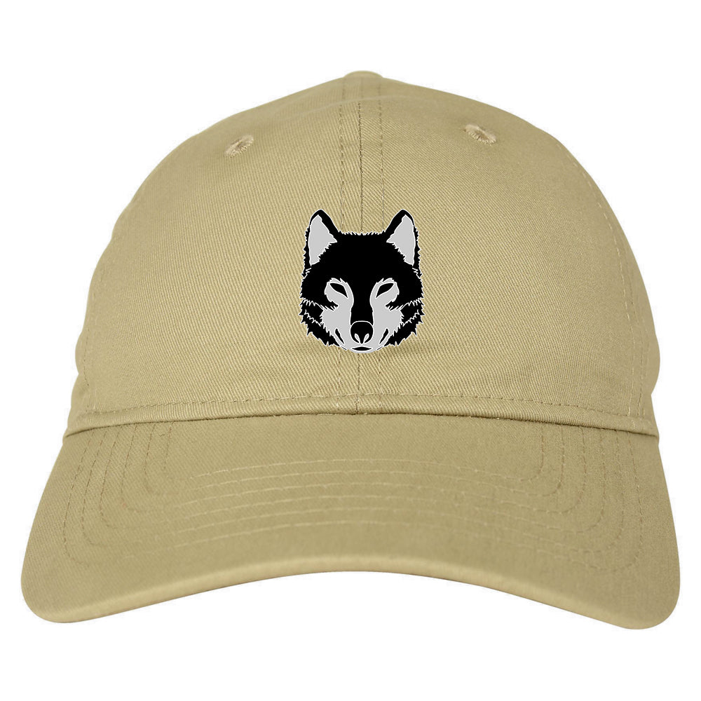 Wolf Animal Face Chest Mens Dad Hat Tan