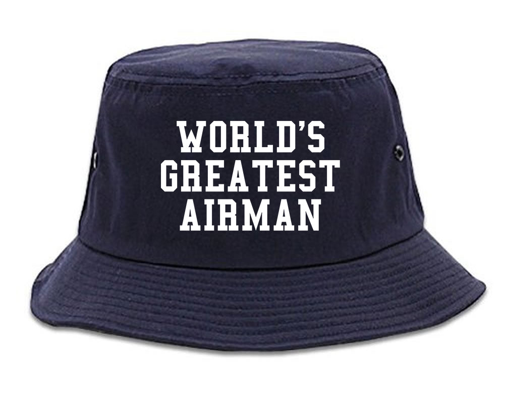 Worlds Greatest Airman Pilot Mens Bucket Hat Navy Blue