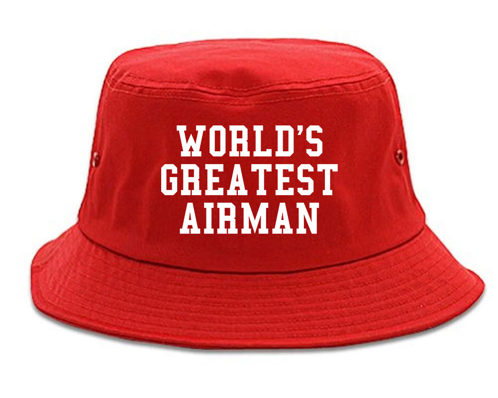 Worlds Greatest Airman Pilot Mens Bucket Hat Red