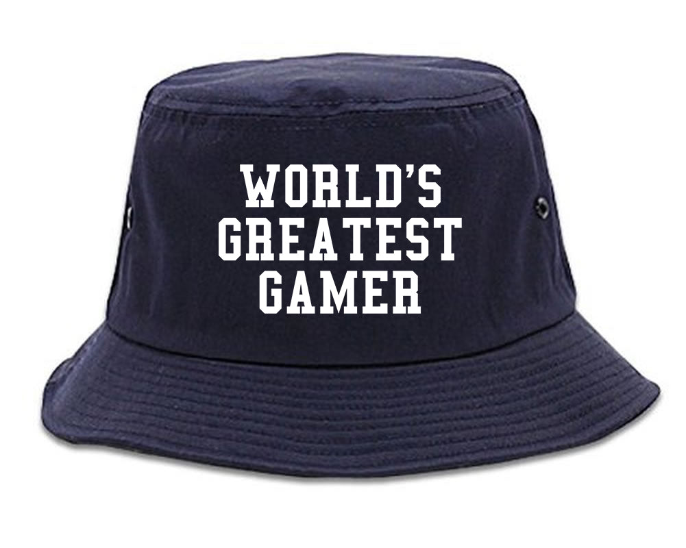 Worlds Greatest Gamer Funny Gaming Mens Bucket Hat Navy Blue