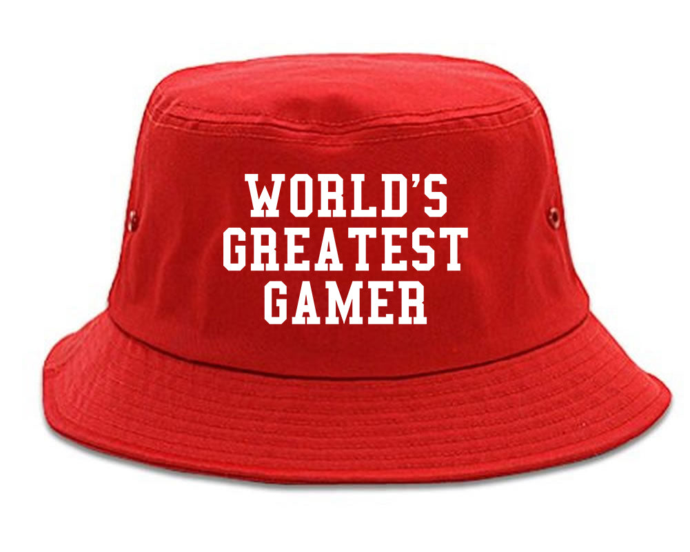 Worlds Greatest Gamer Funny Gaming Mens Bucket Hat Red